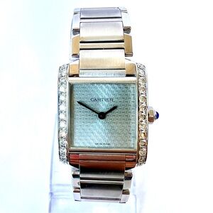 CARTIER TANK FRANCAISE Quartz 25mm Steel 1.10TCW DIAMOND LMT Ed Blue Dial Watch